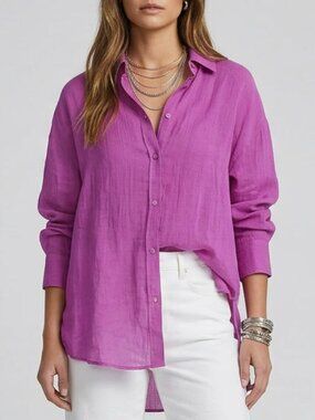 Massimo Dutti Lightweight Ramie Fuchsia Button-down Summer Shirt Size XS